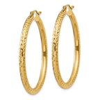 14k 3x40mm Diamond-cut Round Tube Hoop Earrings