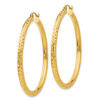 14k 3x45mm Diamond-cut Round Tube Hoop Earrings