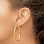 14k 3x45mm Diamond-cut Round Tube Hoop Earrings