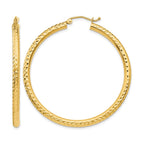 14k 3x45mm Diamond-cut Round Tube Hoop Earrings