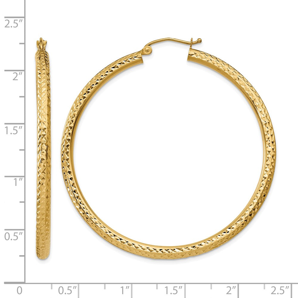 14k 3x50mm Diamond-cut Round Tube Hoop Earrings