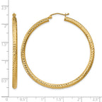 14k 3x50mm Diamond-cut Round Tube Hoop Earrings