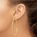 14k 3x55mm Diamond-cut Round Tube Hoop Earrings