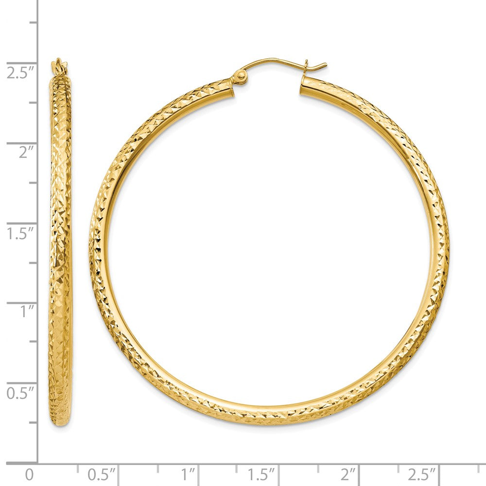 14k 3x55mm Diamond-cut Round Tube Hoop Earrings