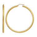 14k 3x60mm Diamond-cut Round Tube Hoop Earrings