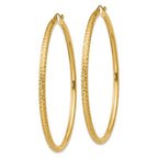 14k 3x65mm Diamond-cut Round Tube Hoop Earrings