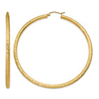 14k 3x65mm Diamond-cut Round Tube Hoop Earrings