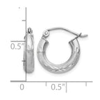 14k White Gold 3x13mm Satin Diamond-cut Round Tube Hoop Earrings