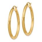 14k 3x35mm Satin Diamond-cut Round Tube Hoop Earrings