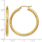 14k 3x35mm Satin Diamond-cut Round Tube Hoop Earrings