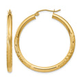 14k 3x35mm Satin Diamond-cut Round Tube Hoop Earrings