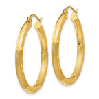 14k 3x30mm Satin Diamond-cut Round Tube Hoop Earrings