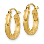 14k 3x16mm Satin Diamond-cut Round Tube Hoop Earrings