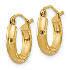 14k 3x14mm Satin Diamond-cut Round Tube Hoop Earrings