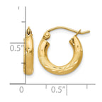 14k 3x14mm Satin Diamond-cut Round Tube Hoop Earrings