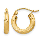 14k 3x14mm Satin Diamond-cut Round Tube Hoop Earrings