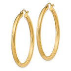 14k 3x40mm Satin Diamond-cut Round Tube Hoop Earrings