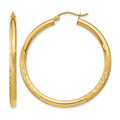 14k 3x40mm Satin Diamond-cut Round Tube Hoop Earrings