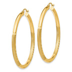 14k 3x45mm Satin Diamond-cut Round Tube Hoop Earrings