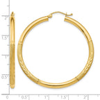 14k 3x45mm Satin Diamond-cut Round Tube Hoop Earrings