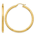 14k 3x45mm Satin Diamond-cut Round Tube Hoop Earrings