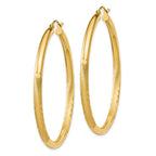 14k 3x50mm Satin Diamond-cut Round Tube Hoop Earrings