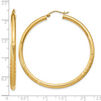 14k 3x50mm Satin Diamond-cut Round Tube Hoop Earrings