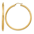 14k 3x50mm Satin Diamond-cut Round Tube Hoop Earrings