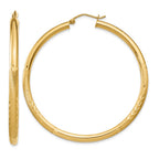 14k 3x50mm Satin Diamond-cut Round Tube Hoop Earrings