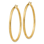 14k 3x55mm Satin Diamond-cut Round Tube Hoop Earrings