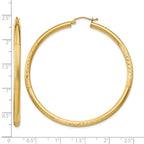 14k 3x55mm Satin Diamond-cut Round Tube Hoop Earrings