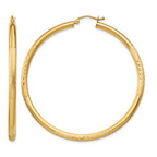 14k 3x55mm Satin Diamond-cut Round Tube Hoop Earrings