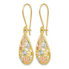 10K w/White and Rose Rhodium D/C Dangle Earrings