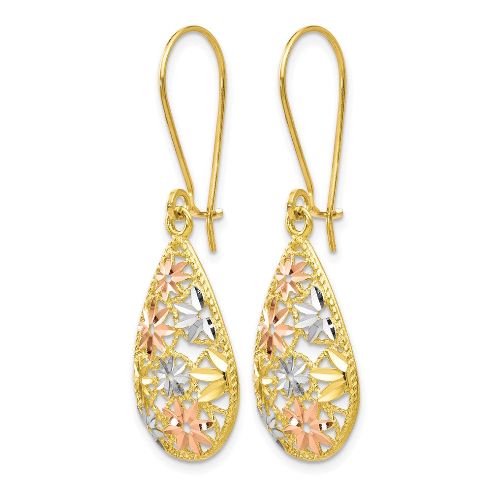 10K w/White and Rose Rhodium D/C Dangle Earrings