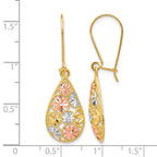 10K w/White and Rose Rhodium D/C Dangle Earrings