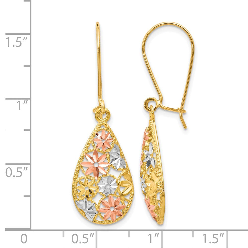 10K w/White and Rose Rhodium D/C Dangle Earrings