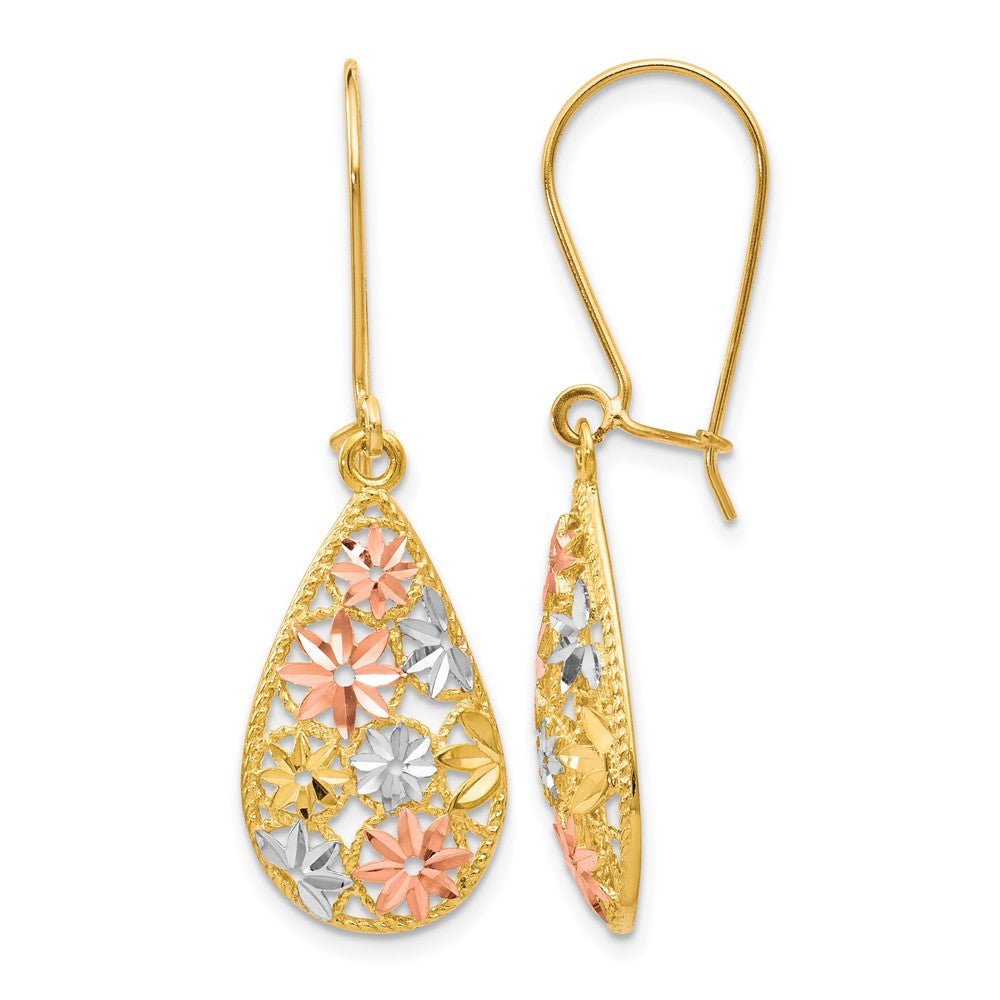10K w/White and Rose Rhodium D/C Dangle Earrings