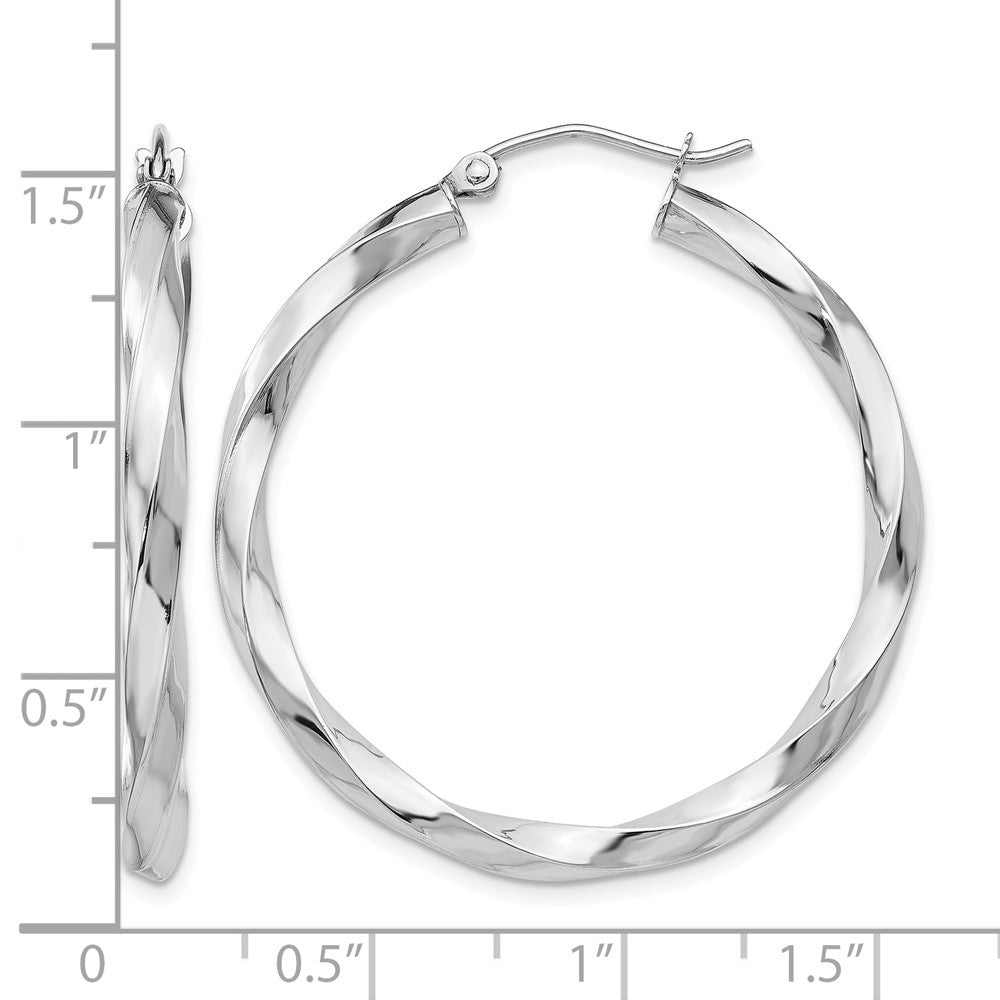 14k White Gold 3mm Twisted Hoop Earrings
