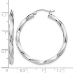 14k White Gold 3mm Twisted Hoop Earrings