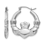 14k White Gold Claddagh Hoop Earrings