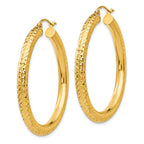 14k 4x40mm Diamond-cut Round Tube Hoop Earrings