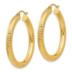 14k 4x35mm Diamond-cut Round Tube Hoop Earrings