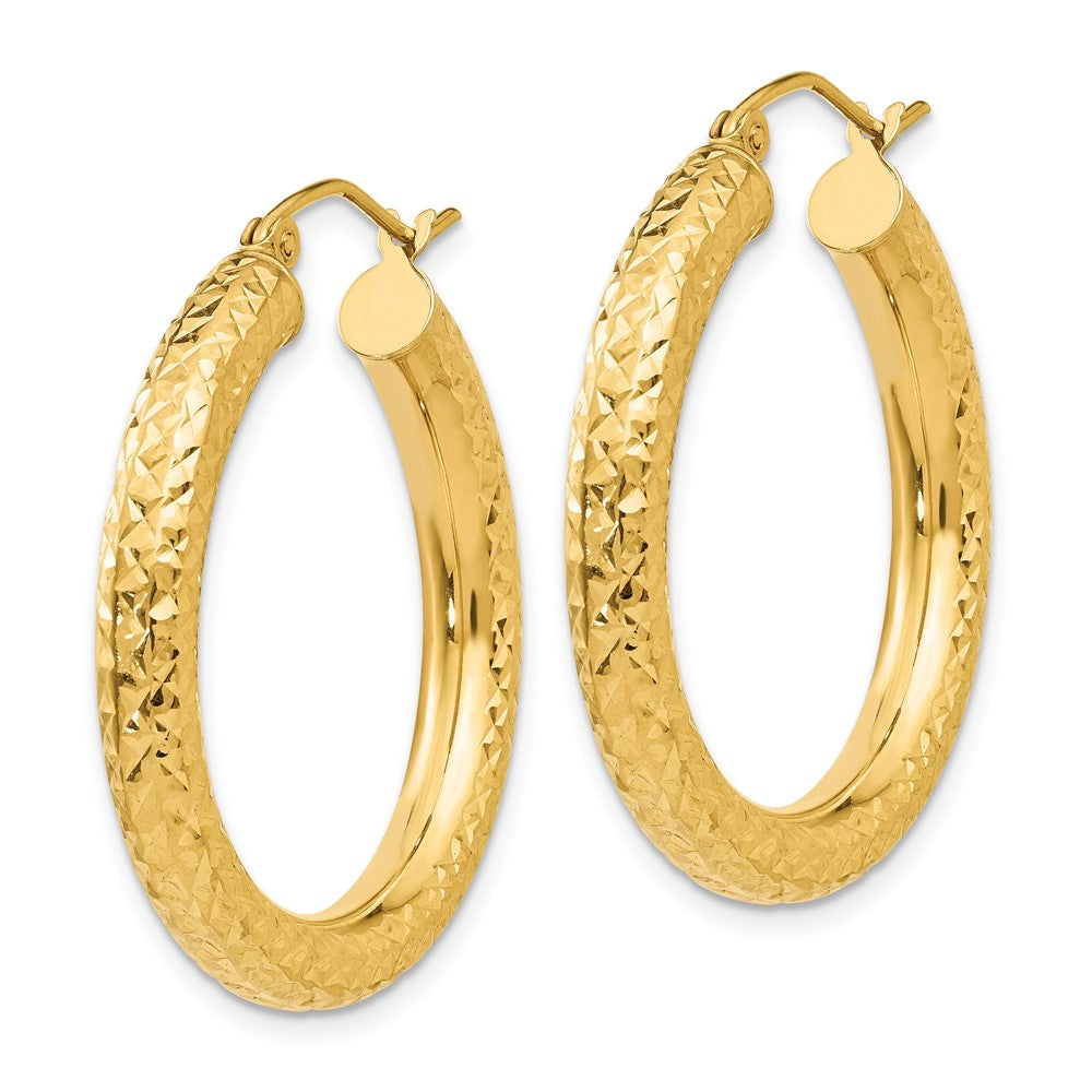 14k 4x30mm Diamond-cut Round Tube Hoop Earrings