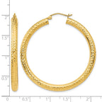 14k 4x45mm Diamond-cut Round Tube Hoop Earrings