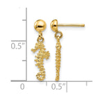14k 3-D Mini Seahorse Dangle Post Earrings