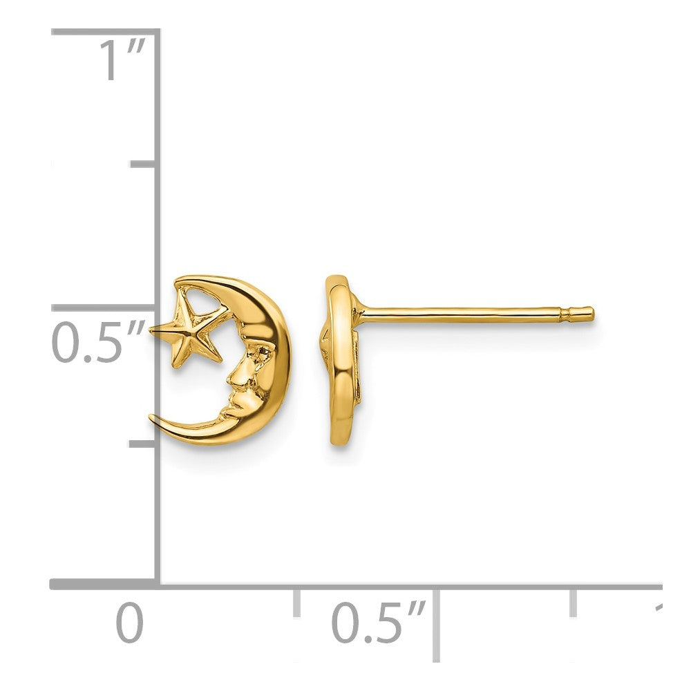 14k Polished Moon with Face and Star Post Earrings