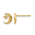 14k Polished Moon with Face and Star Post Earrings