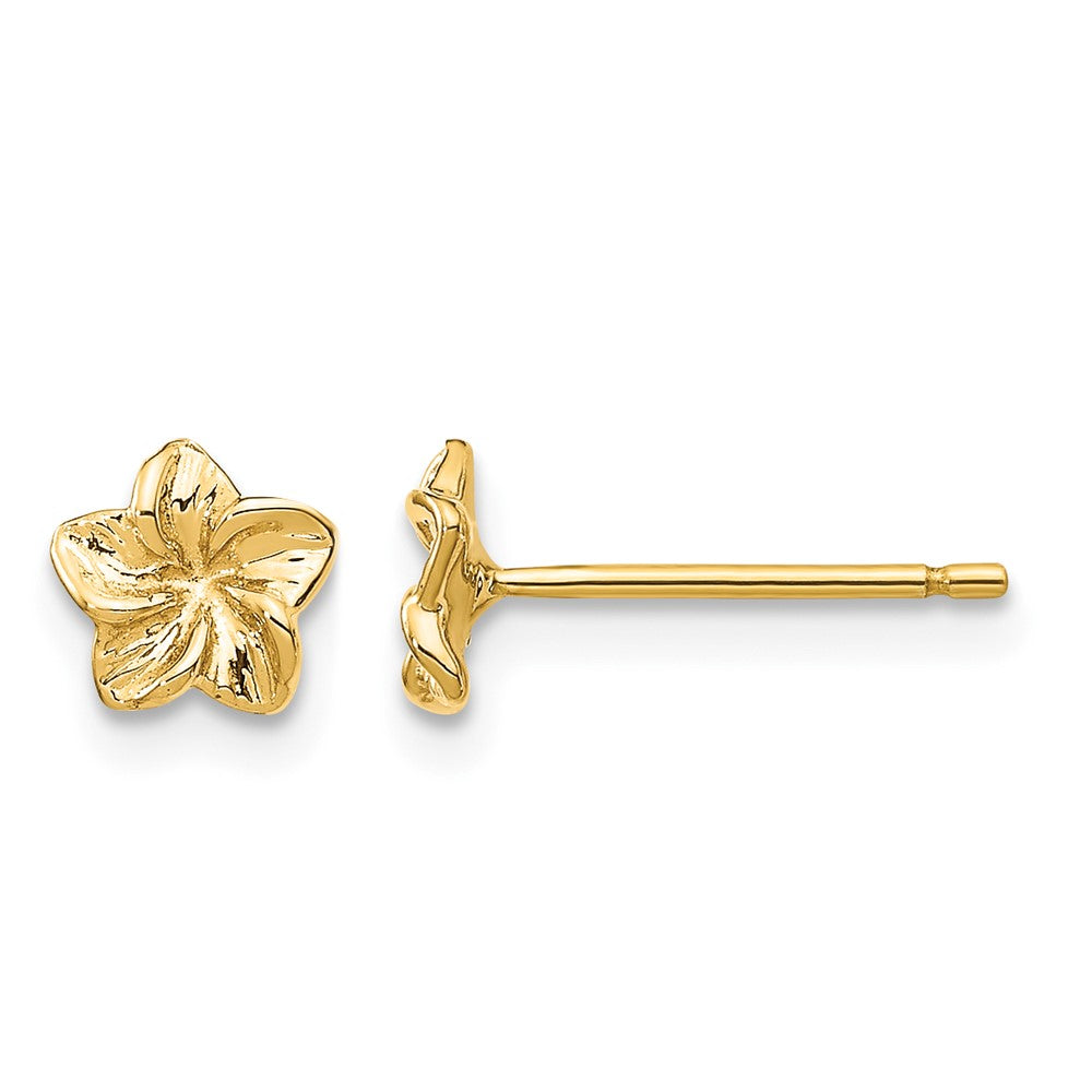 14k Small Plumeria Flower Post Earrings