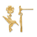 14k Hummingbird Dangles from Flower Post Earrings