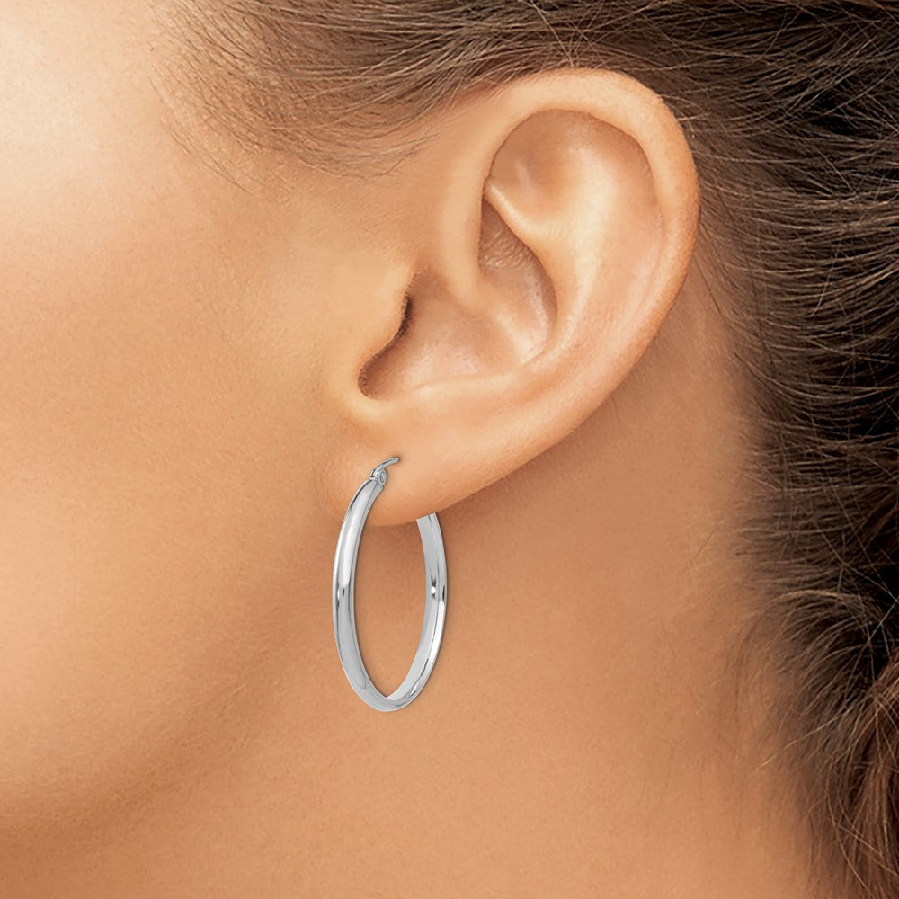 14k White Gold 2.75x30mm Polished Tube Hoop Earrings
